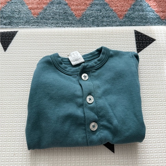 Kate Quinn|Baby gender neutral Teal Long Sleeve shirt w buttons•organic cotton - Picture 2 of 6